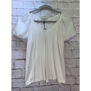 Les Serein Womens Blouse Puff Sleeve Ivory‎ Petite Small Stitch Fix NWT